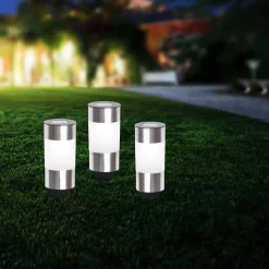 Rund solcellelampe Valea i stål