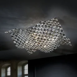 Saten loftlampe i krystal 56 cm