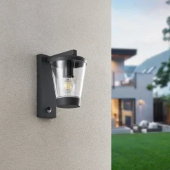 Sensor-udendørs væglampe CAVADO, antracit, højde 28 cm, IP44