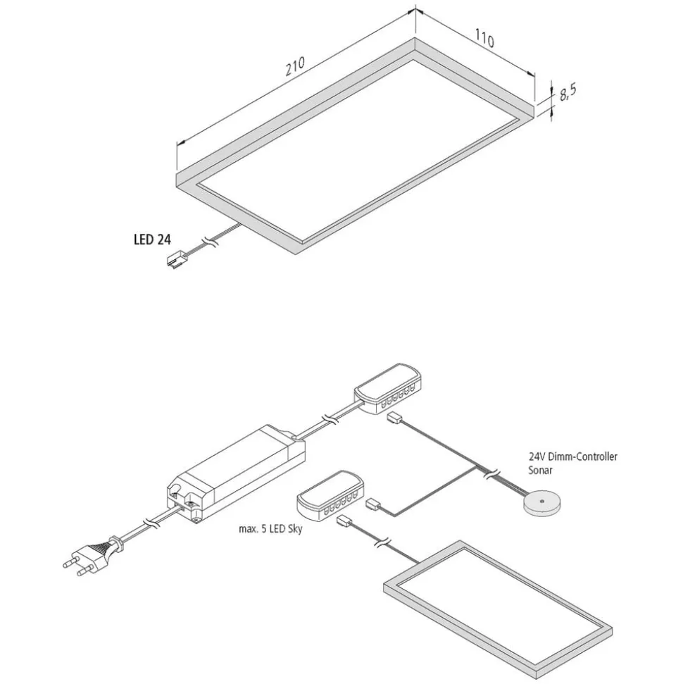 Sky LED-underskabslampe dæmper 2 stk. 4000K sort