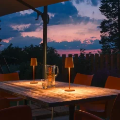 SLV genopladelig LED-lampe Vinolina Two, rustfarvet, aluminium, Ø 11 cm