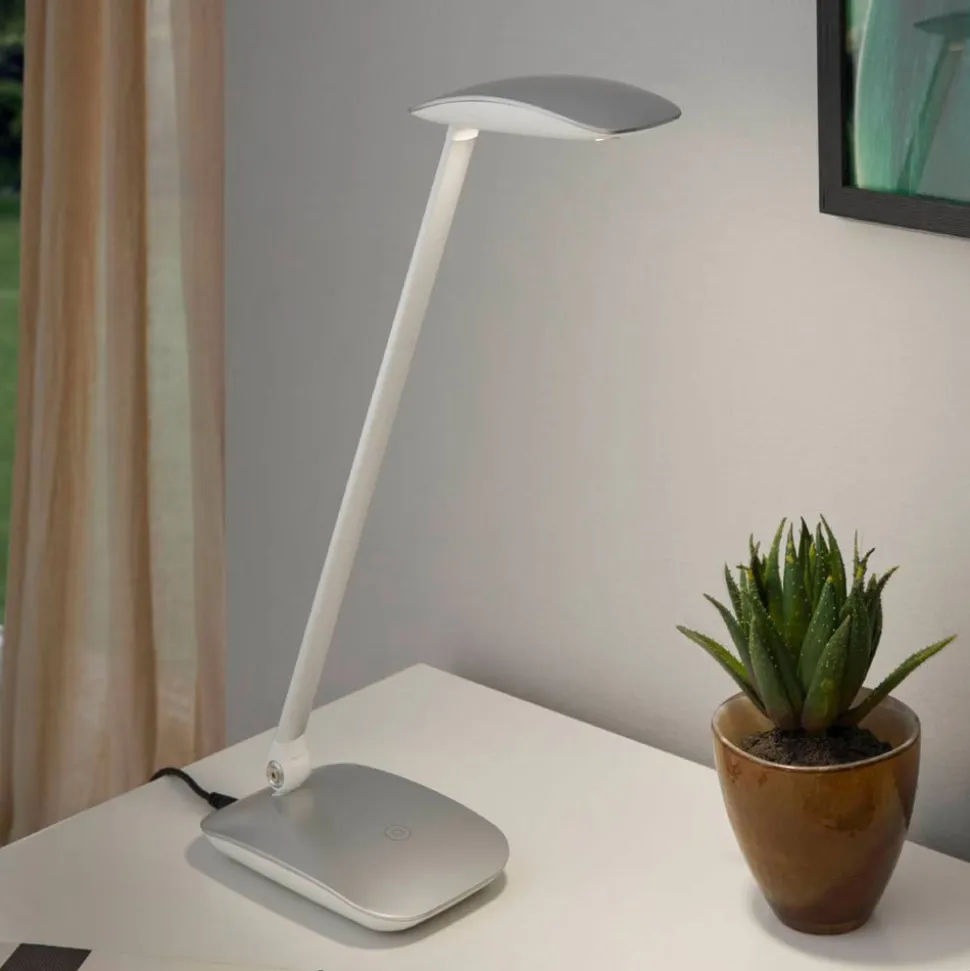 Sølvfarvet LED-skrivebordslampe Cajero m. dæmper