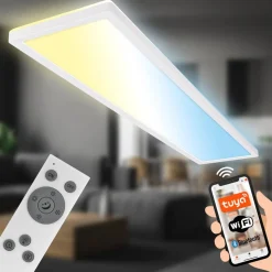 Smart LED loftlampe Tava, 98x20 cm, CCT, dæmpbar