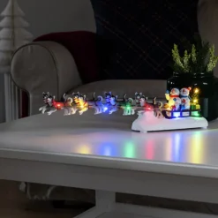 Snemand med hundeslæde borddeko, farverige LED'er