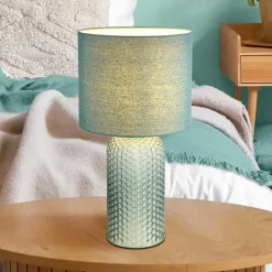 Sofia bordlampe, lysegrøn, højde 50 cm, stof/glas