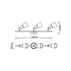 Sofia loftspot, jern/krom/hvid, længde 57 cm, 3-lys.