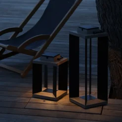 Solcellelanterne Teckalu, aluminium sort, 65,5 cm