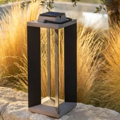 Solcellelanterne Teckalu, aluminium sort, 65,5 cm