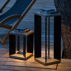 Solcellelanterne Teckalu, aluminium sort, 65,5 cm