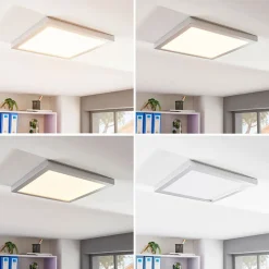 Solvie LED-loftlampe, sølv, kantet, 30 x 30 cm