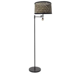 Stang gulvlampe, LED-læselampe, sort/naturlig fletværk