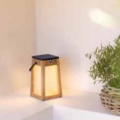 Tecka soldrevet LED-lanterne, bærbar, 25 cm, teak
