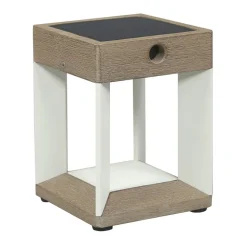 Teckalu LED-bordlampe med solcelle, hvid/lyst træ