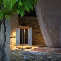 Teckinox LED-solcellelanterne, teak/stål, 45,5 cm