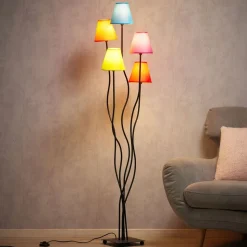 Tekstil gulvlampe Colori med 5 lyskilder farvet