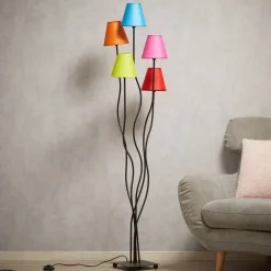 Tekstil gulvlampe Colori med 5 lyskilder farvet