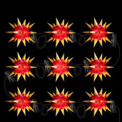 Tofarvet LED-lyskæde med 9 stjerner, gul, rød