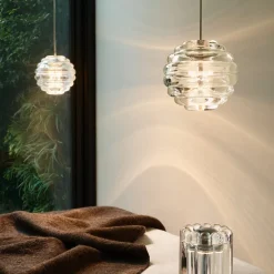 Tom Dixon LED-hængelampe Press Sphere, klar, Ø 14 cm, 927