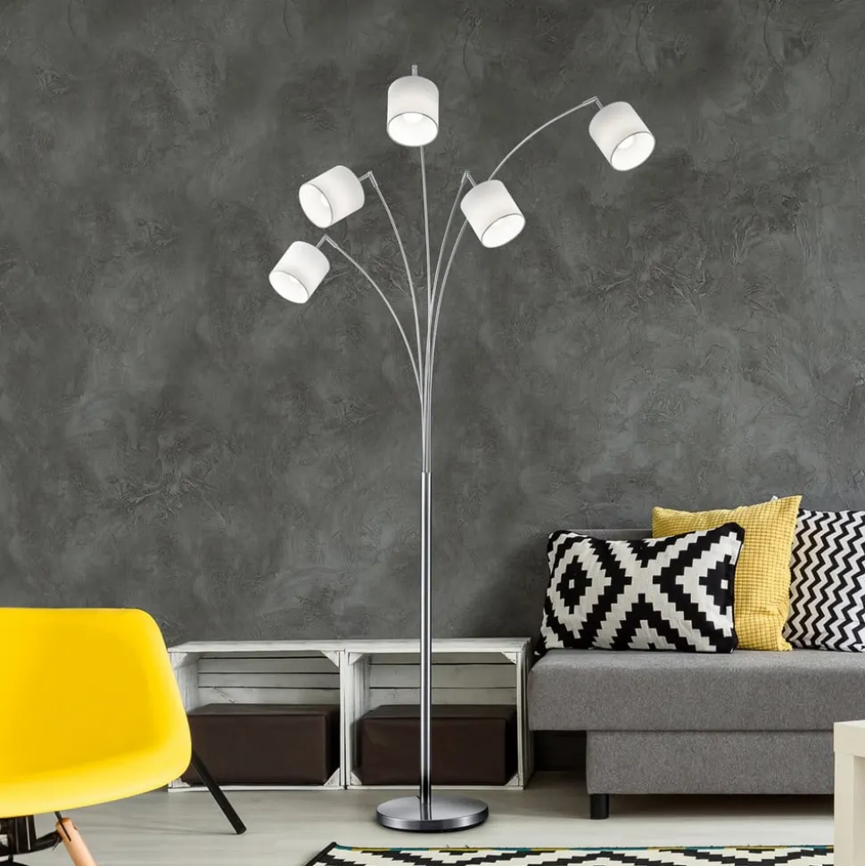 Tommy gulvlampe, nikkel/hvid, højde 200 cm, 5-lys, stof