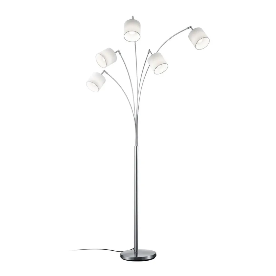 Tommy gulvlampe, nikkel/hvid, højde 200 cm, 5-lys, stof