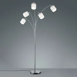 Tommy gulvlampe, nikkel/hvid, højde 200 cm, 5-lys, stof