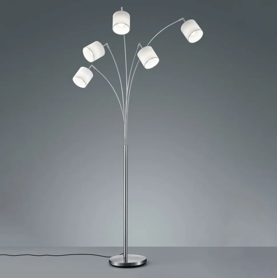 Tommy gulvlampe, nikkel/hvid, højde 200 cm, 5-lys, stof