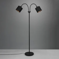 Tommy gulvlampe, sort/guld, højde 130 cm, 2-lys stof