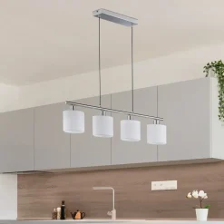 Tommy hængelampe, nikkel/hvid, længde 75 cm, 4-lys, stof