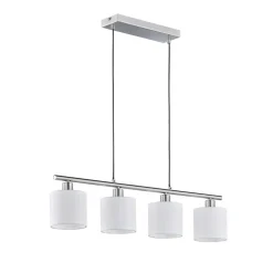 Tommy hængelampe, nikkel/hvid, længde 75 cm, 4-lys, stof