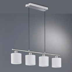 Tommy hængelampe, nikkel/hvid, længde 75 cm, 4-lys, stof