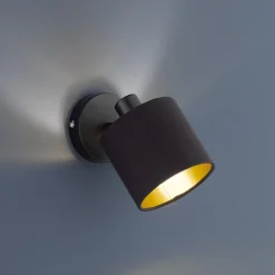 Tommy vægspot, sort/guld, bredde 12 cm, metal/stof