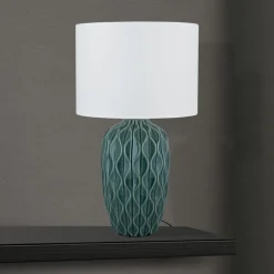 Tortuga bordlampe, grøn/hvid, højde 49,5 cm, keramik/lin