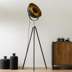 Trebenet gulvlampe Lenn, sort-guld