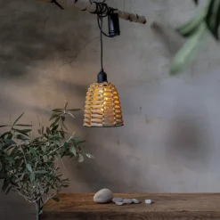 Udendørs LED-hængelampe Snor brun plast Ø 15cm batteri