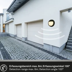 Udendørs LED-væglampe 3785015 sort bevægelsessensor 17 cm