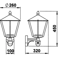 Udendørs væglampe 671, brun med bevægelsesdetektor