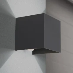 Udendørs væglampe Cube-S, antracit, metal, sensor