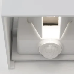 Udendørs væglampe Cube-S, hvid, metal, bevægelsessensor