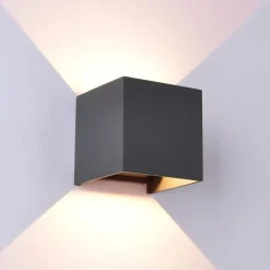 Udendørs væglampe Davos, grå, kantet, dæmpbar, aluminium