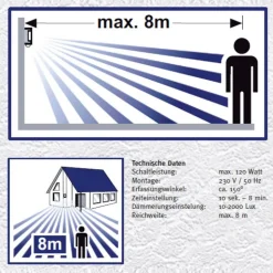 Udendørs væglampe firkantet i stål med sensor