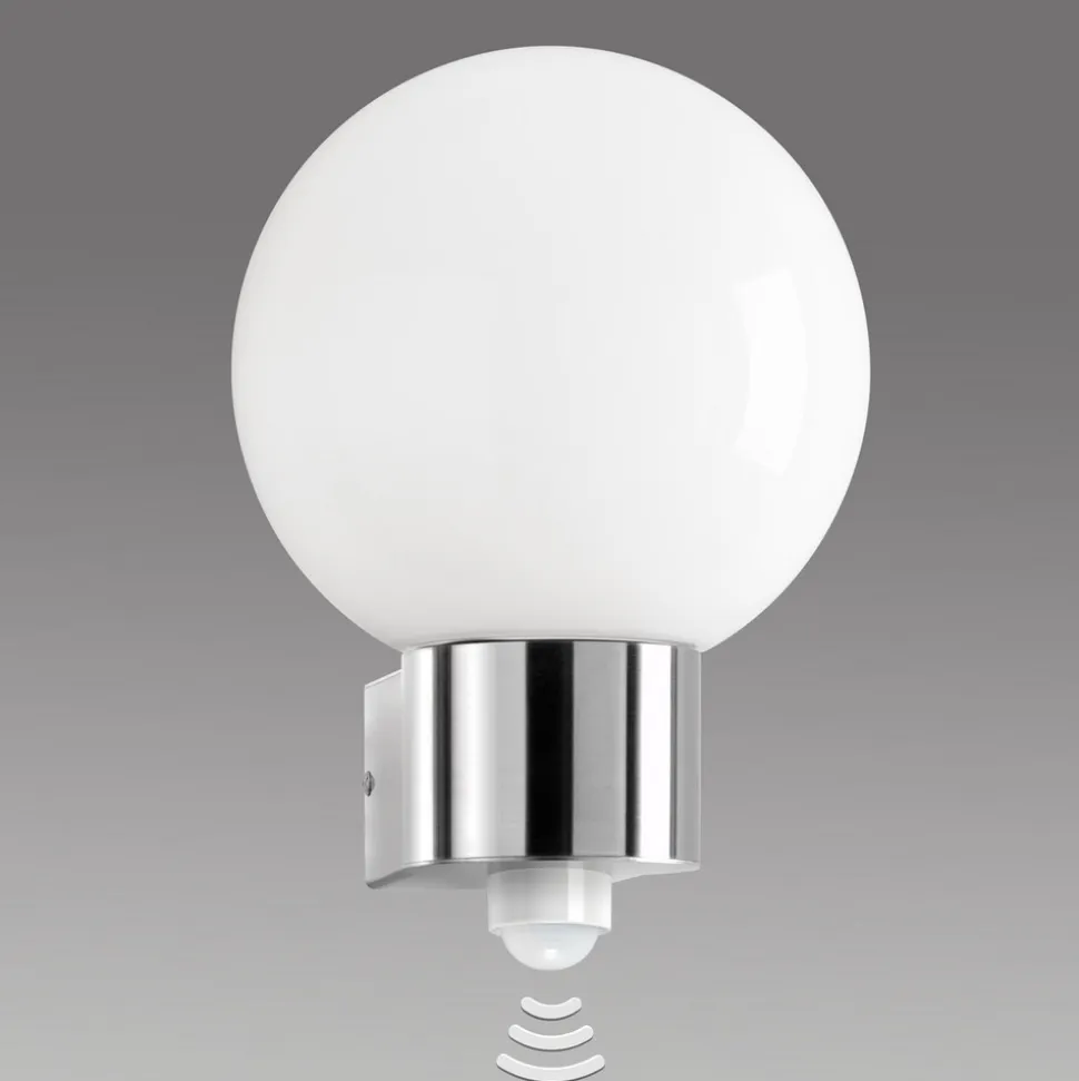 Udendørs væglampe Kekoa, glas, stål, sensor, Ø 23 cm