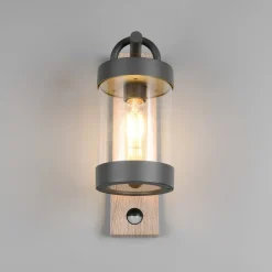 Udendørs væglampe Sambesi, trælook, trykstøbt aluminium, sensor