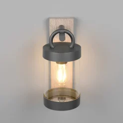 Udendørs væglampe Sambesi, trælook, trykstøbt aluminium, sensor