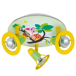 Ugle loftlampe til børneværelset, grøn-gul