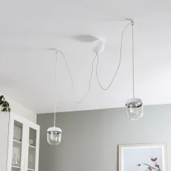 UMAGE Acorn hængelampe, hvid/stål, 2 lyskilder