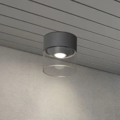 Varese udendørs LED-loftlampe, grå, glascylinder