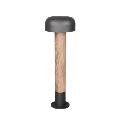 Vejlampe Fraser, grå/trælook, aluminium, IP54, højde 84,5 cm