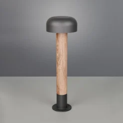 Vejlampe Fraser, grå/trælook, aluminium, IP54, højde 84,5 cm