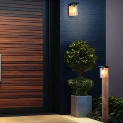 Vejlampen ARDILA, trælook, højde 100 cm, metal/glas IP44