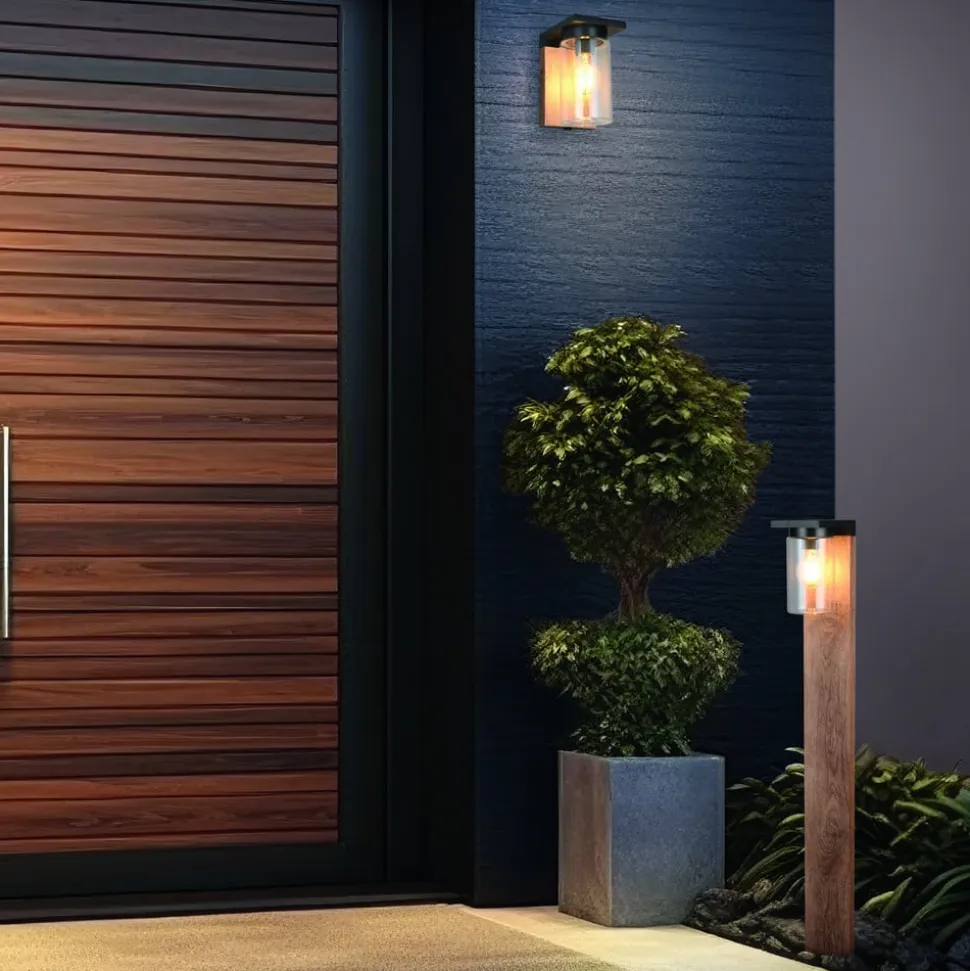 Vejlampen ARDILA, trælook, højde 100 cm, metal/glas IP44